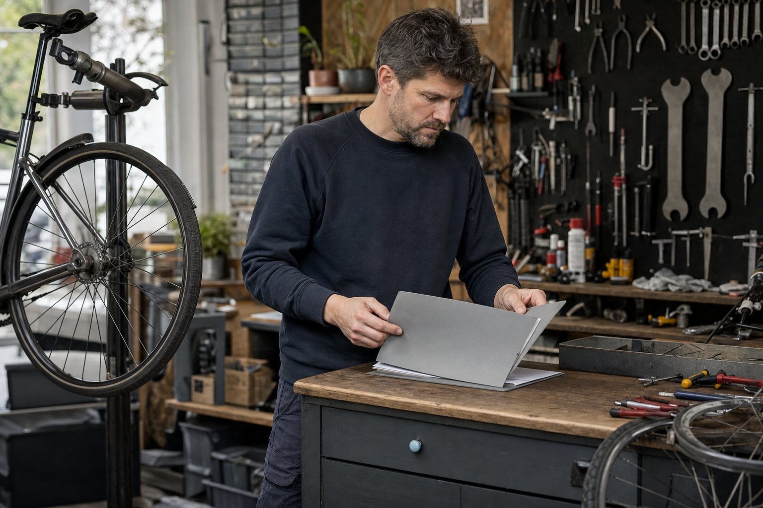 Gewerbetreibender arbeitet in einer kleinen Werkstatt